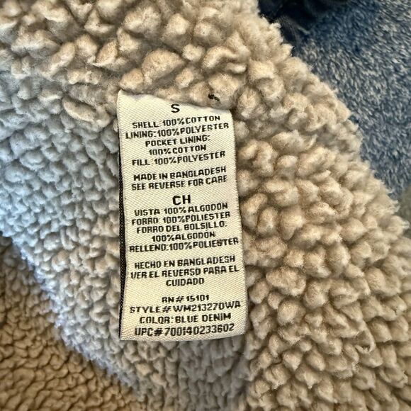 VTG Wrangler Chore Coat Mens Small Denim Sherpa Lined Barn Jacket Pockets Heavy - Picture 10 of 16